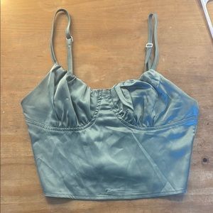 Sleek Green Satin Crop Top